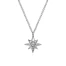 Star shape pendant with small round diamond in center, in sterling silver on chain.