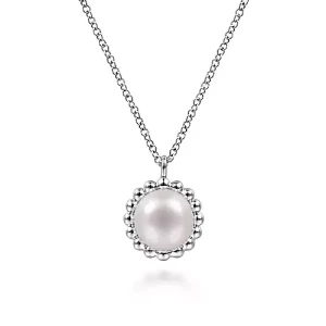 Cultured Pearl with Sterling Silver beaded design on chain