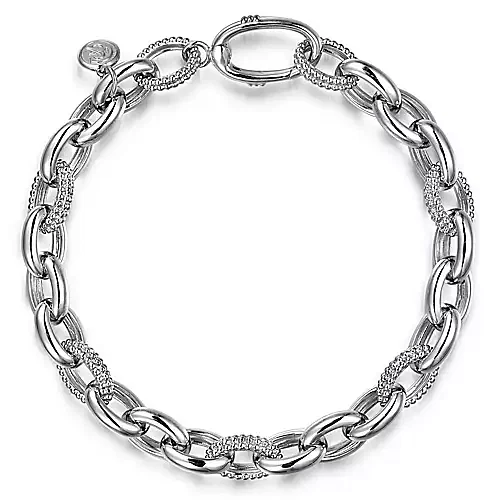 Sterling Silver alternating beaded link bracelet