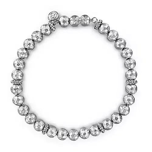 Sterling Silver Faceted bead design men's bracelet