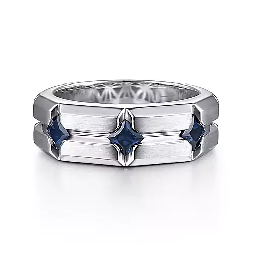 princess cut sapphires in sterling silver men's ring