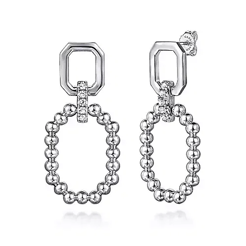 Double Octagon shape dangle earrings in silver with beaded design