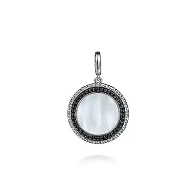 round disc pendant with mother of pearl and black spinel