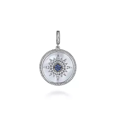 Sterling Silver white and blue sapphire Bujukan star design pendant