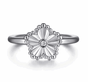 bujukan style silver flower design ring with round diamond