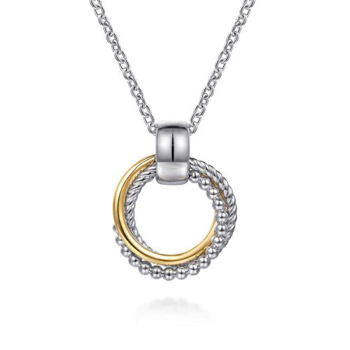 multi circle bujukan design in sterling silver and yellow gold necklace on chain