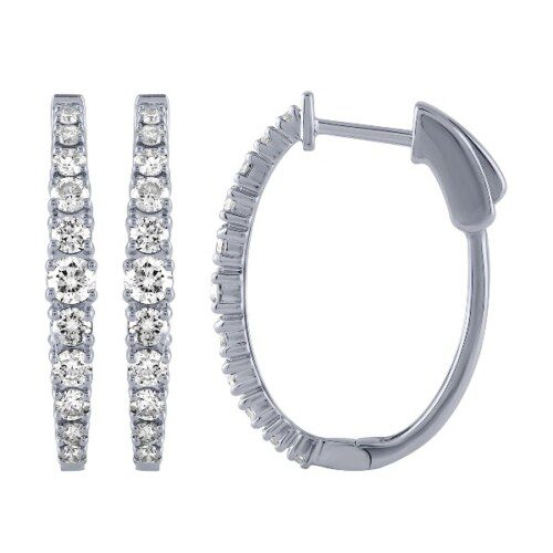 oval shape silver hoops with lab grown diamonds