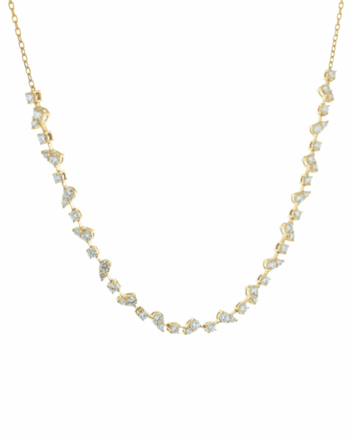 alternating pattern pear and round diamond necklace in yellow gold