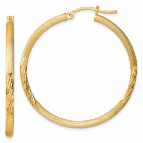 diamond cut and satin hoop earrings in gold plated sterling silver