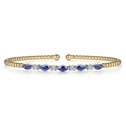 sapphire and diamond bujukan bangle in yellow and white gold