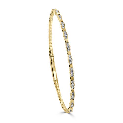 yellow gold flexible diamond bangle with round diamonds