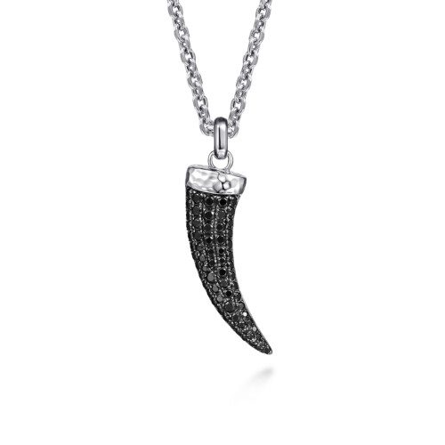 Italian horn pendant in sterling silver with Black Spinels