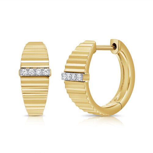 yellow gold diamond hugger earrings with small diamond details