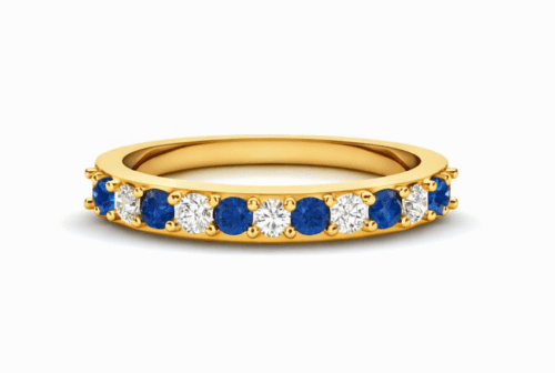 sapphire and diamond alternating band in yellow gold