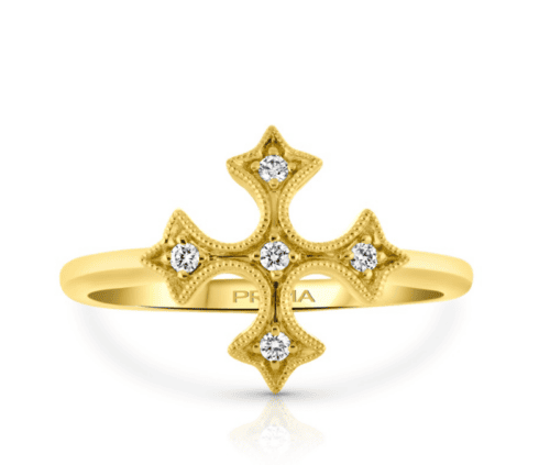 celtic cross design diamond ring in yellow gold