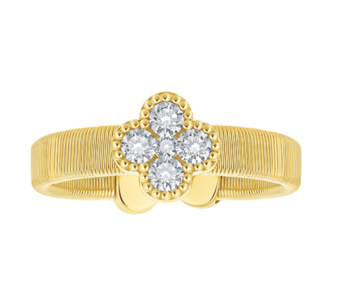 14k yellow gold clover design diamond ring open flex