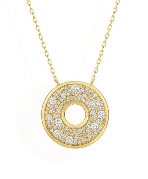 yellow gold donut design necklace with diamonds on chain