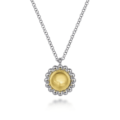 beaded design necklace in sterling silver with yellow gold center