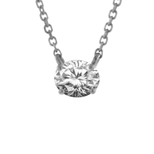 oval shape lab grown diamond in white gold with four prongs on chain