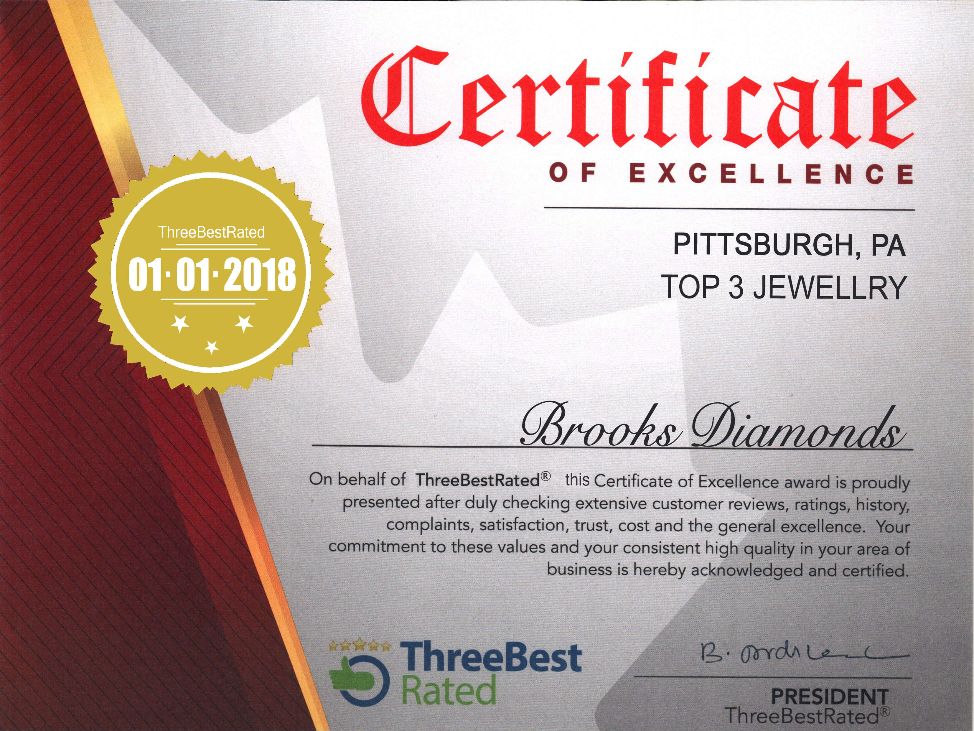 Top 3 Jewelry companies 2018 Certificate of Excellence