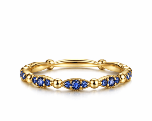 14k yellow gold stackable Sapphire ring .32ctw with bead design