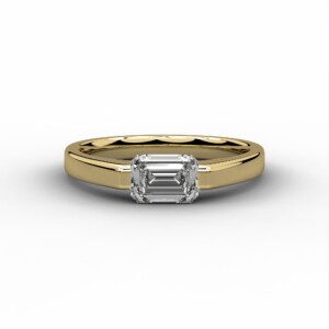 half bezel set emerald cut lab grown diamond on solitaire ring