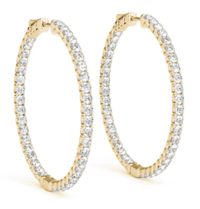 yellow gold thin inside/outside lab grown diamond hoop earrings